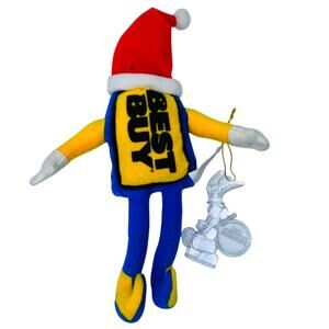 2 Vintage 1990s Best Buy Santa Hat Bean Bag Plush & Energizer Rabbit Ornament